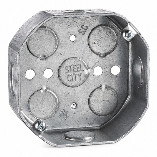T&B® 5415112 Octagon Ceiling Box, 4″ × 1½″, 15.8 cu in, Steel