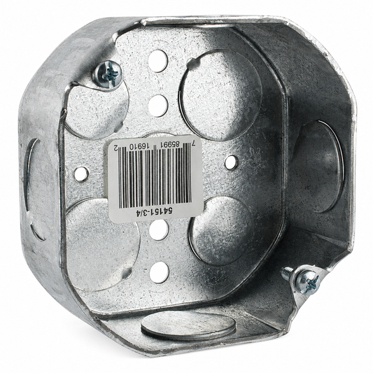 Steel City® 54151-3/4 Drawn Style Box, Steel, 15.8 cu-in Capacity, 1 Outlets, 7 Knockouts, 1-1/2 in D