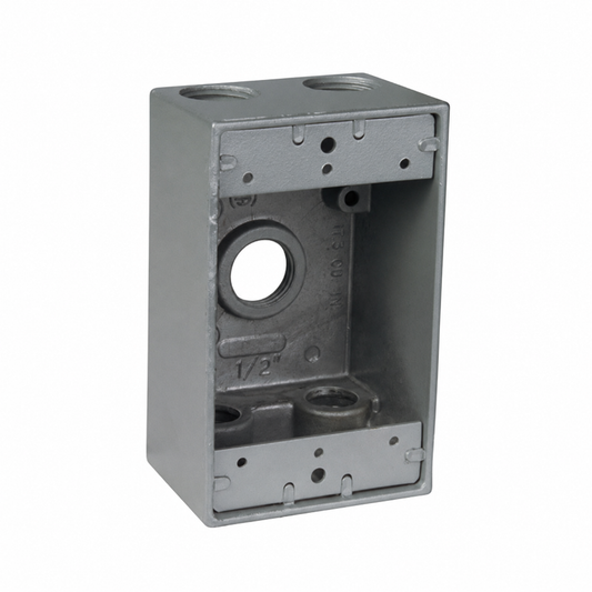 Red Dot® IH5-2-LM Universal Weatherproof Box With Mounting Lug, Die Cast Aluminum, 18.3 cu-in Capacity, 1 Gangs, 5 Outlets, 4-9/16 in H x 2-13/16 in W x 2 in D