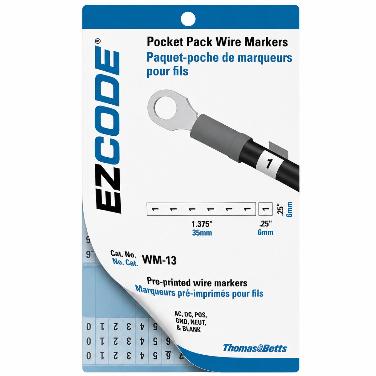 E-Z Code® WM-A-Z Pre-Printed Wire Marker Book, 5 in L x 3 in W, Black/White, Vinyl Cloth