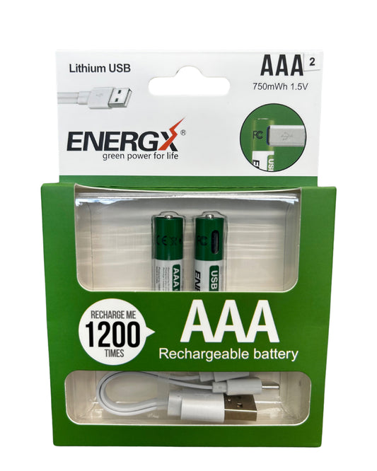 Energx EANN2 Lithium USB Rechargeable AAA Battery, 2-Pack