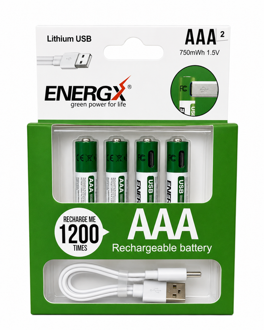 EnergxLithium USB Rechargeable AAA Battery, 4-Pack