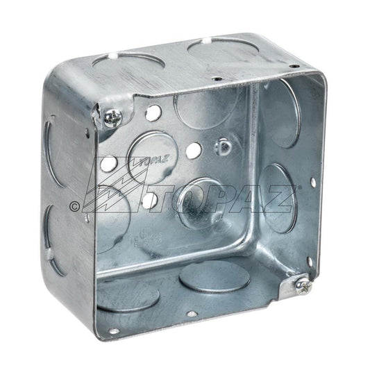 B4452 Drawn Square Box, Steel, 21 cu in Capacity, 13 Knockouts, 4 in L x 4 in W x 1-1/2 in D