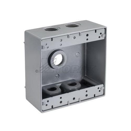 WB2350 3-Hole Weatherproof Box With Knockout, Copper-Free Die Cast Aluminum, 31 cu in Capacity, 2 Gangs, 2 Outlets, 4.56 in W x 2 in D x 4.56 in H