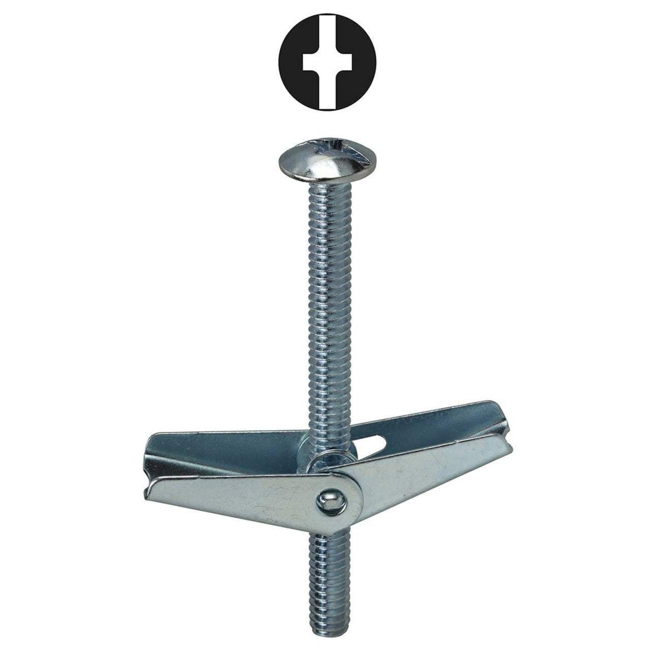 1/4 x 3 Toggle Bolt, Spring Wing, Mushroom Head, Zinc Plated