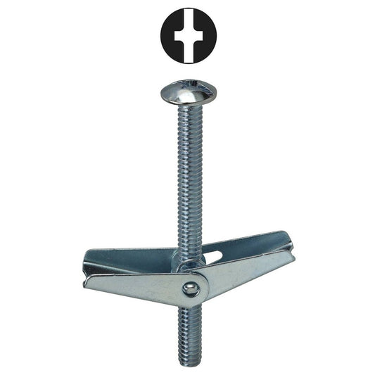 1/4 x 3 Toggle Bolt, Spring Wing, Mushroom Head, Zinc Plated