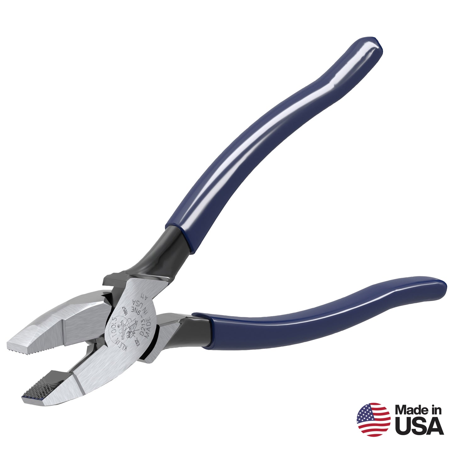 Klein® D213-9NE High Leverage New England Nose Side Cutting Plier, 1.594 in L x 1.25 in W x 0.625 in THK Steel Jaw, Crosshatch Knurled Jaw Surface, 9.33 in OAL