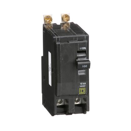 Square D™ QOB2100 QO™ Standard Miniature Circuit Breaker, 120/240 VAC, 100 A, 10 kA Interrupt, 2 Poles, Common/Thermal Magnetic Trip, Bolt-On