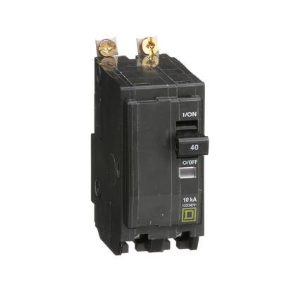 Square D™ QOB240 QO™ Standard Miniature Circuit Breaker, 120/240 VAC, 40 A, 10 kA Interrupt, 2 Poles, Common/Thermal Magnetic Trip, Bolt-On