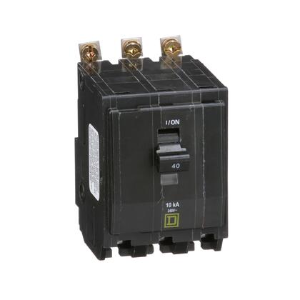 Square D™ QOB340 QO™ Standard Miniature Circuit Breaker, 120/240 VAC, 40 A, 10 kA Interrupt, 3 Poles, Common/Thermal Magnetic Trip, Bolt-On
